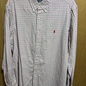 Ralph Lauren Men's Red, Black and White Plaid Shirt